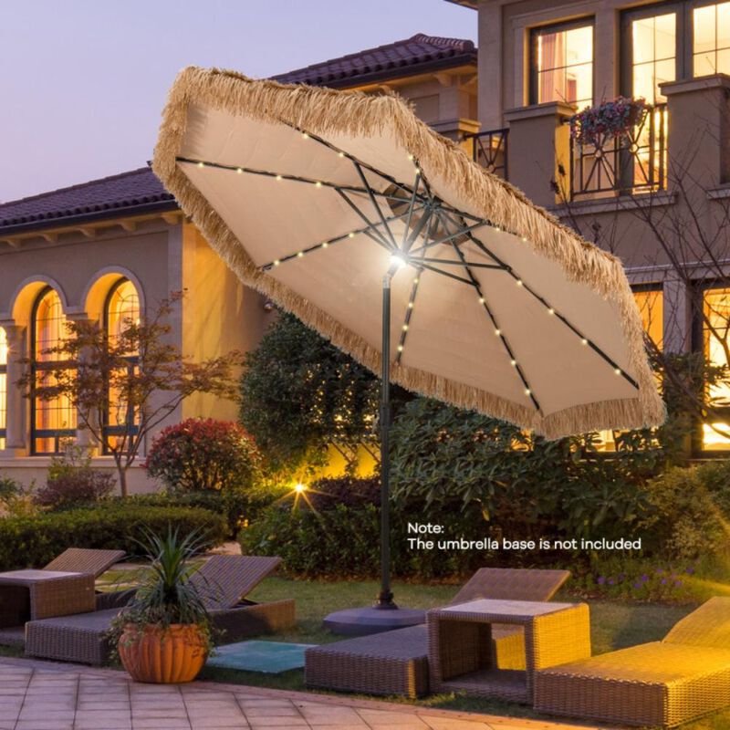 Hivvago 10 Feet Hawaiian Style Solar Lighted Thatched Tiki Patio Umbrella