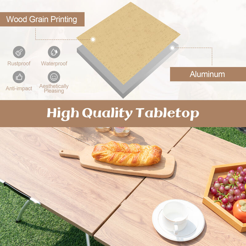 2-Pack Folding Camping Tables with Wood-Grain Tabletops – Portable Tables for Hiking and Parties