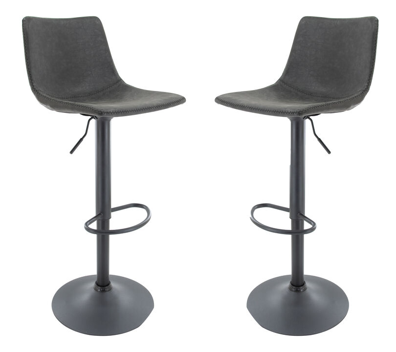 LeisureMod Tilbury Modern Adjustable Bar Stool With Footrest & 360-Degree Swivel Set of 2