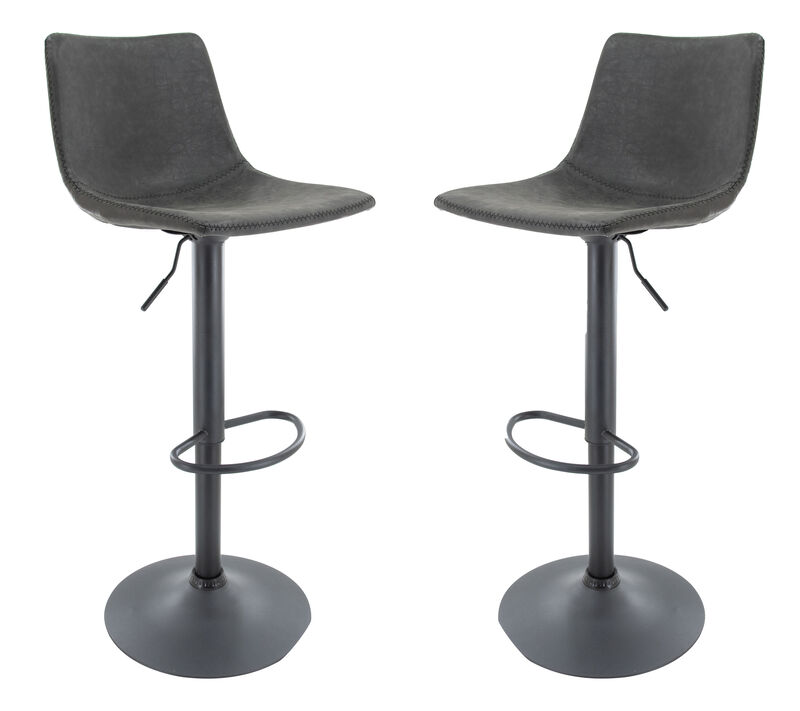 LeisureMod Tilbury Modern Adjustable Bar Stool With Footrest & 360-Degree Swivel Set of 2