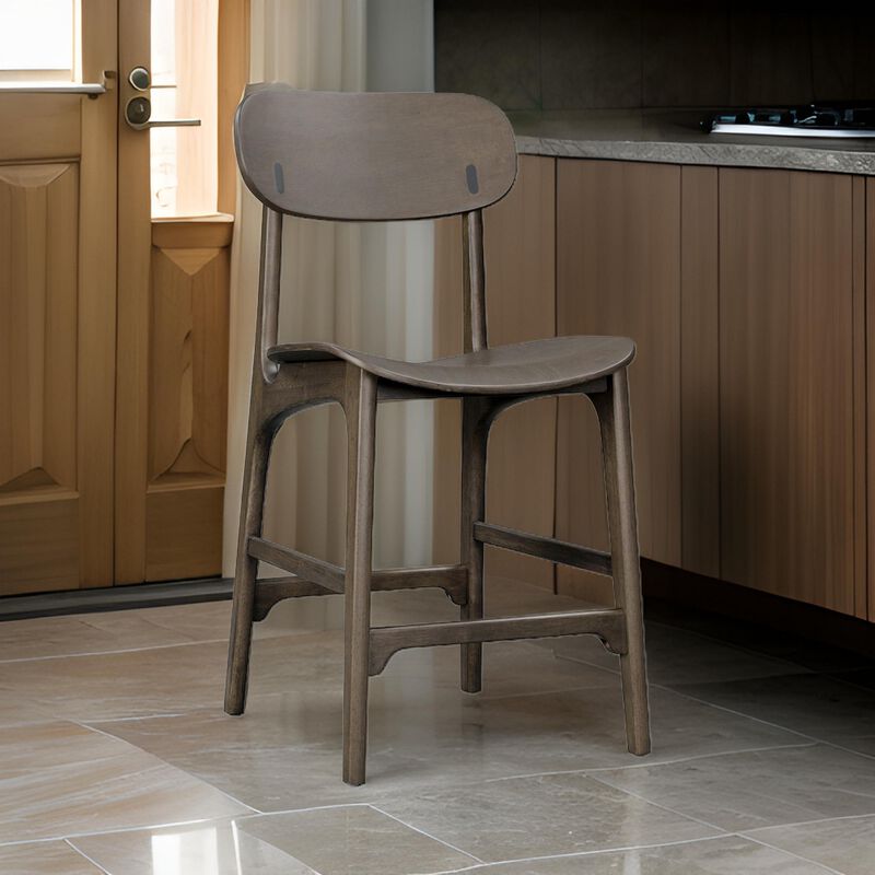 Seln 24 Inch Counter Stool Chair, Curved Seat, Open Back, Dark Gray Wood - Benzara