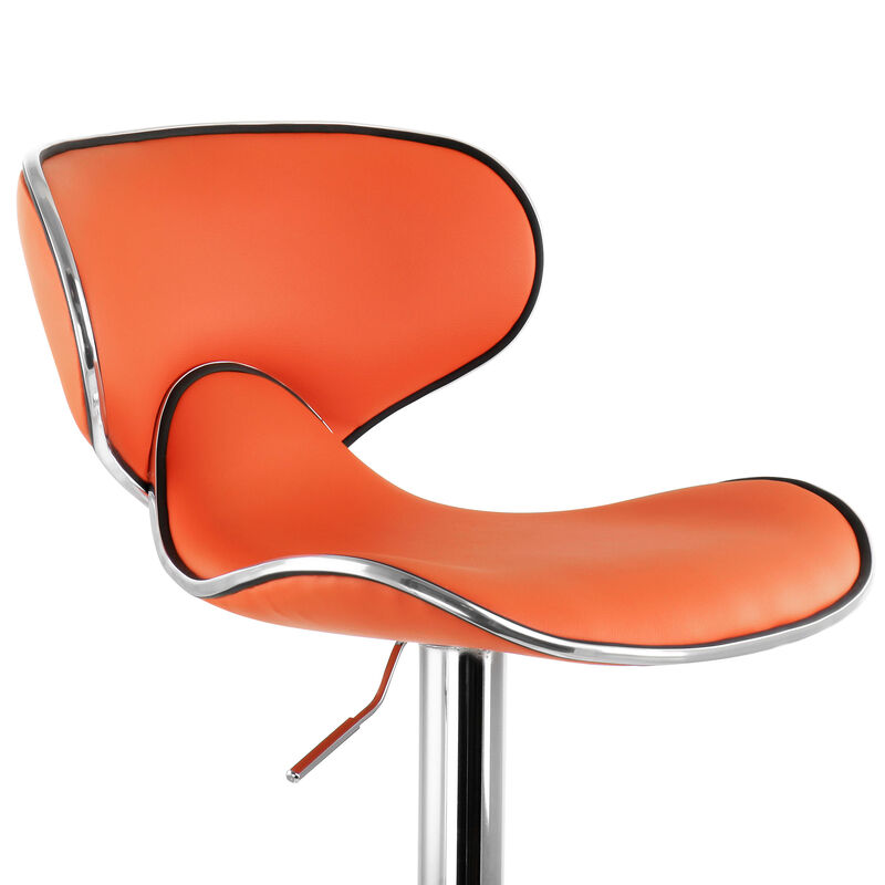 Elama 2 Piece Slim Faux Leather Adjustable Bar Stool in Orange with Chrome Base