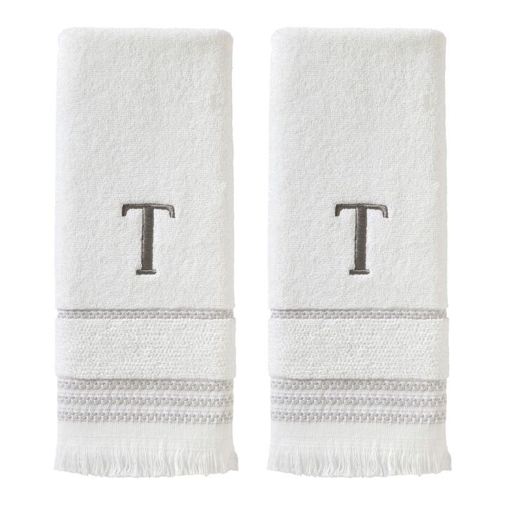 SKL Home By Saturday Knight Ltd Casual Monogram Hand Towel Set T - 2-Count - 16X26", White