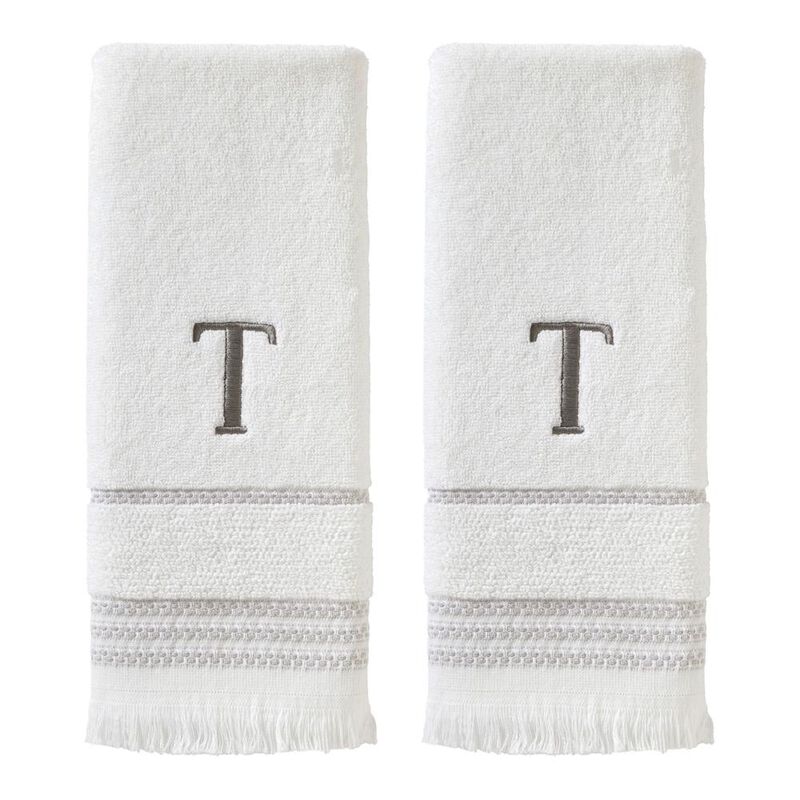 SKL Home By Saturday Knight Ltd Casual Monogram Hand Towel Set T - 2-Count - 16X26", White