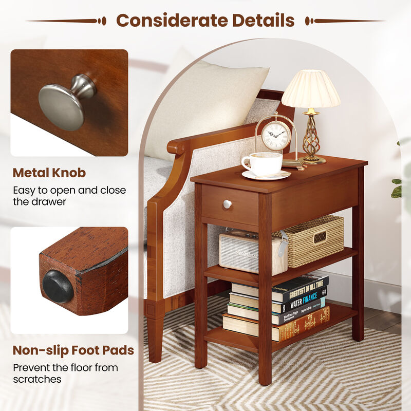 3-Tier Narrow End Table with Drawer and Storage Shelves, Set of 2 for Compact and Organized Living Spaces