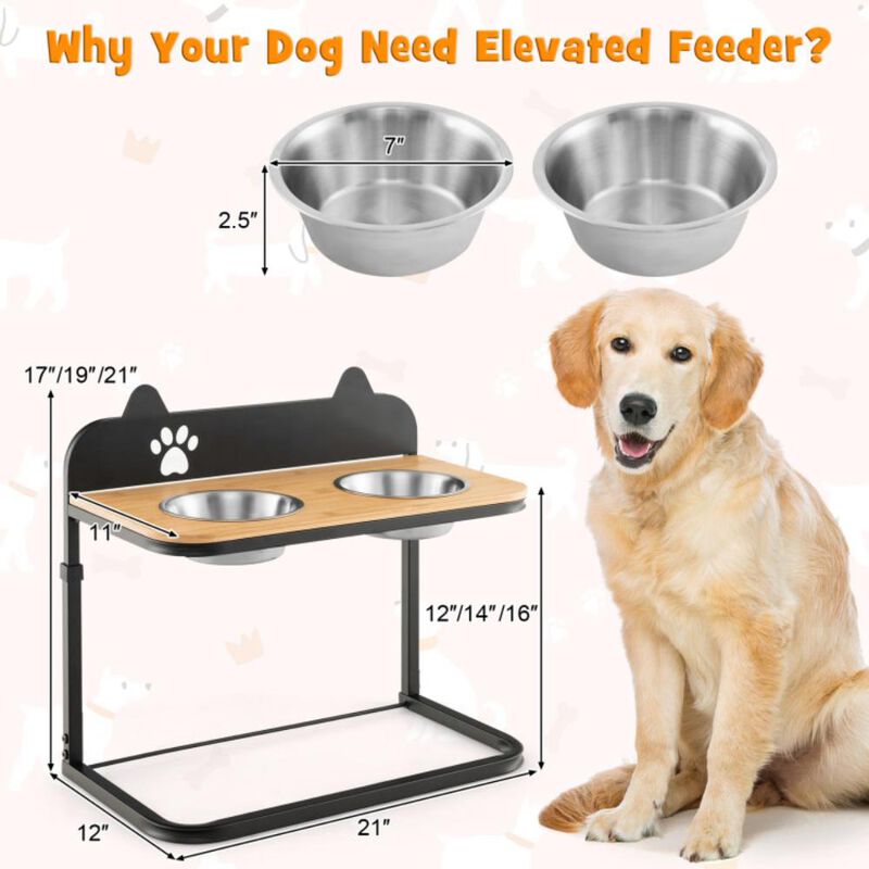 Hivvago Dog Bowl Stand with 2 Stainless Steel Food Water Bowls