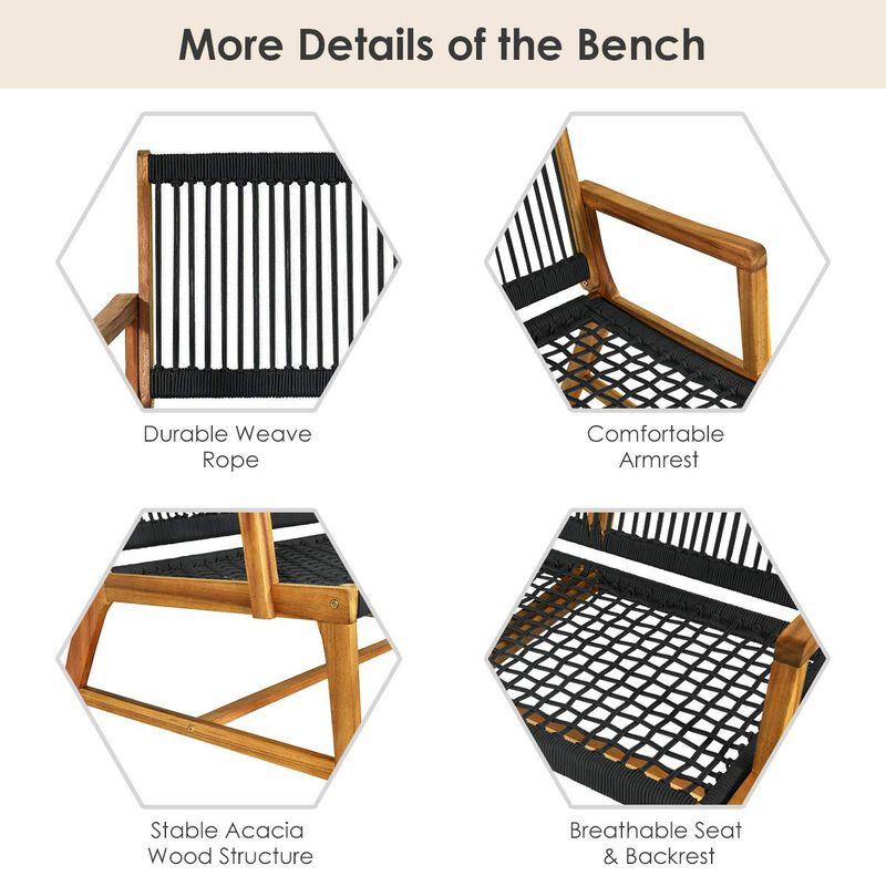 SUGIFT 2-Person Acacia Wood Yard Bench for Balcony and Patio