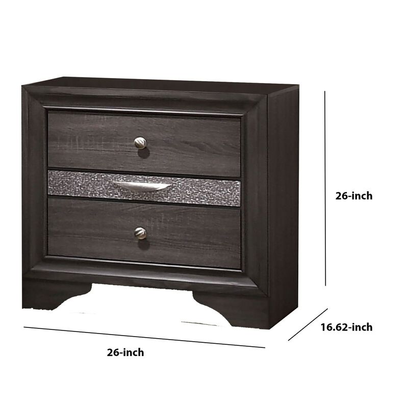 Wooden Nightstand with 2 Drawers and 1 Jewelry Drawer, Gray and Silver-Benzara