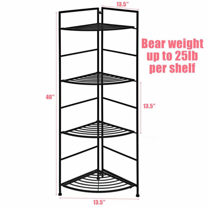 Hivvago 4 Tier Folding Metal Shelf Plant Stand Storage Open Shelf Corner Display Rack