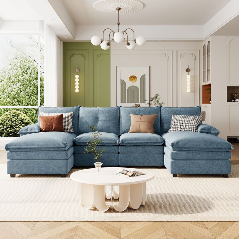 Merax U-Shaped Chenille Sectional Sofa with Adjustable Armrest Pillows