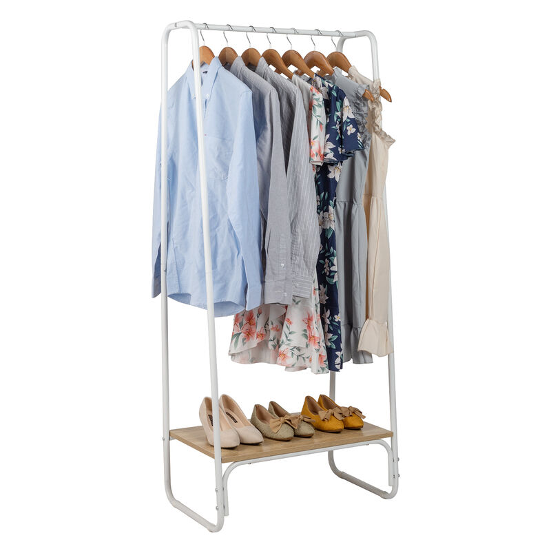 Freestanding Clothes Rack with Shelf, Adjustable Garment Rack for Clothing Storage