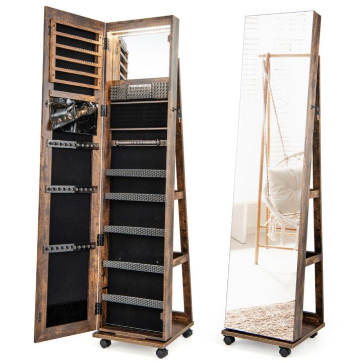 Hivvago 64 Inches Lockable Jewelry Cabinet Armoire with Built-in Makeup Mirror