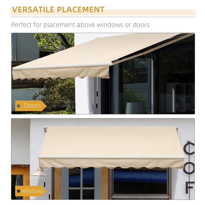 Extended Beige Awning: 13'x8' Adjustable Manual Retractable Sun Shade