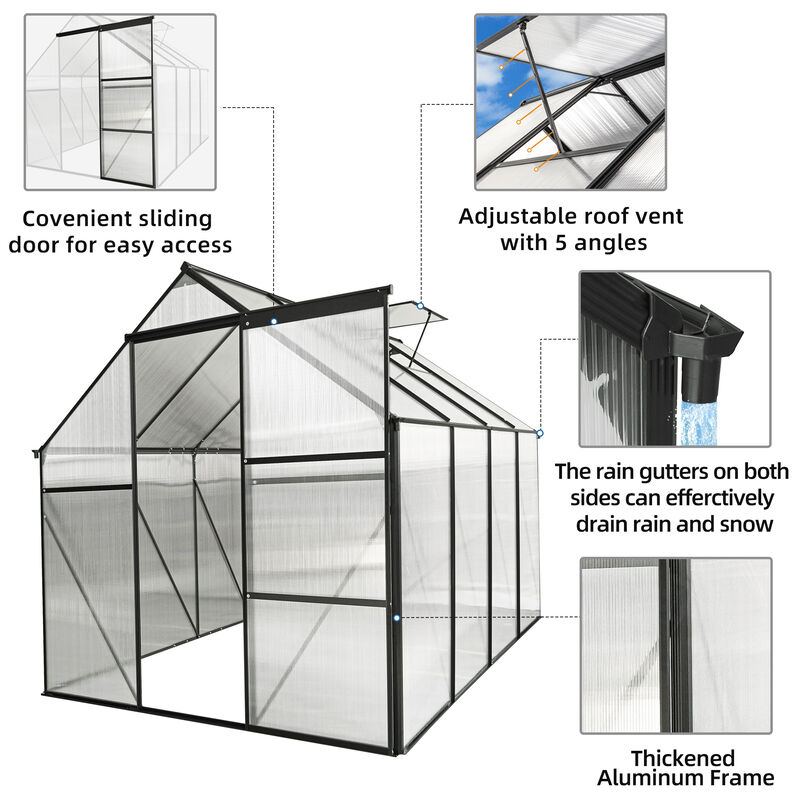 Streamdale Durable 6x8 FT Polycarbonate Greenhouse with Raised Base