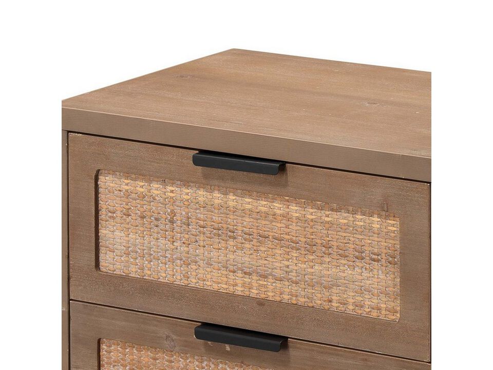 Side Table with MDF Frame and 2 Rattan Weaving Front Drawers, Brown - Benzara