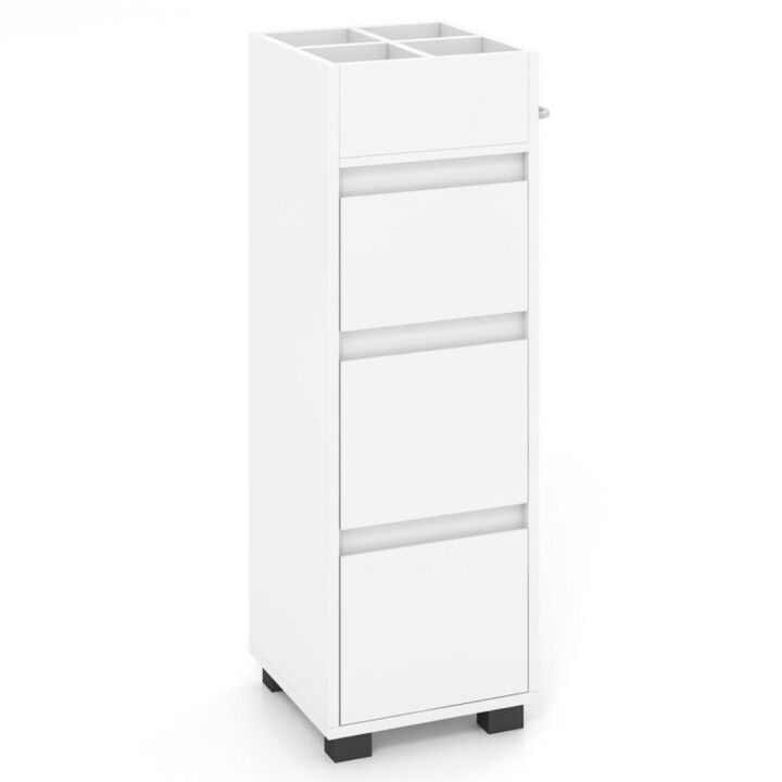 Hivvago Bathroom Floor Cabinet with 3 Drawers  4 Top Dividers and 1 Towel Rack-White