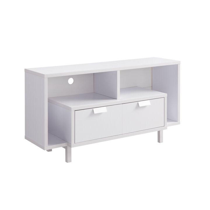 Jett 47 Inch TV Media Entertainment Console, 2 Drawers, 2 Shelves, White-Benzara Jett 47 Inch TV Media Entertainment Console, 2 Drawers, 2 Shelves, White-Benzara