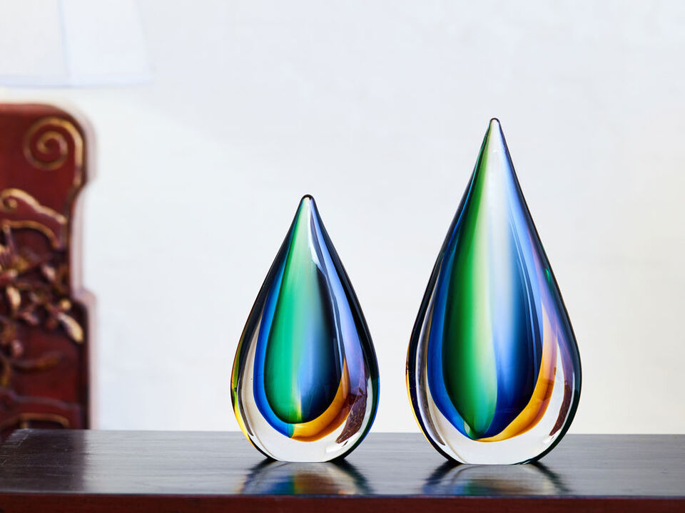 Hand Blown Teardrop Sommerso Art Glass Sculpture