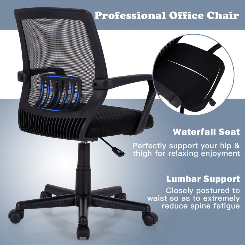 Costway Mid-Back Mesh Office Chair Height Adjustable Executive Chair w/ Lumbar Support