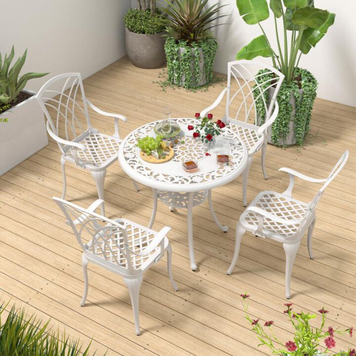 Hivvago 31.5 Inch Round Patio Dining Table for 4 Cast Aluminum with 2-Inch Umbrella Hole
