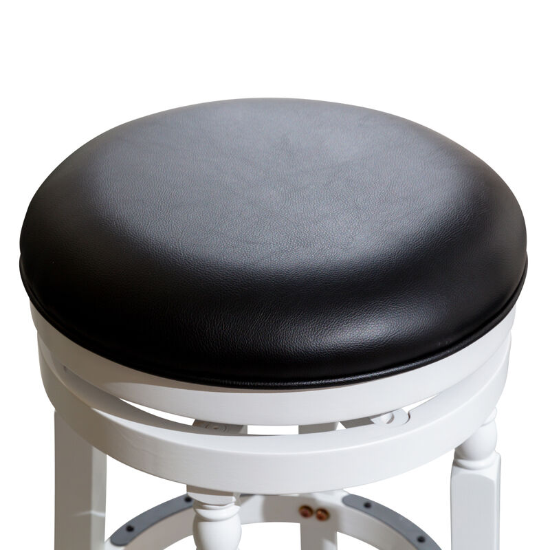 30" Barstool, White Finish, Black Leather Seat
