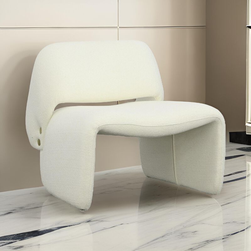 33 Inch Accent Chair, Gold Buttons, Winged Back, Off White Upholstery - Benzara