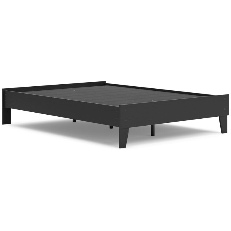 Alli Full Size Platform Bed, Matte Black Wood Frame with Laminate - Benzara
