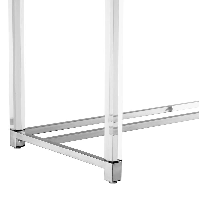 Inspired Home Kalel High Gloss 2 Drawers Writing Desk with Acrylic Legs and Stainless Steel Base