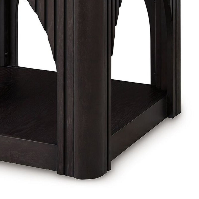 Yini Square Side End Table, Lattice, Arch Design, 24 Inch Black Wood - Benzara