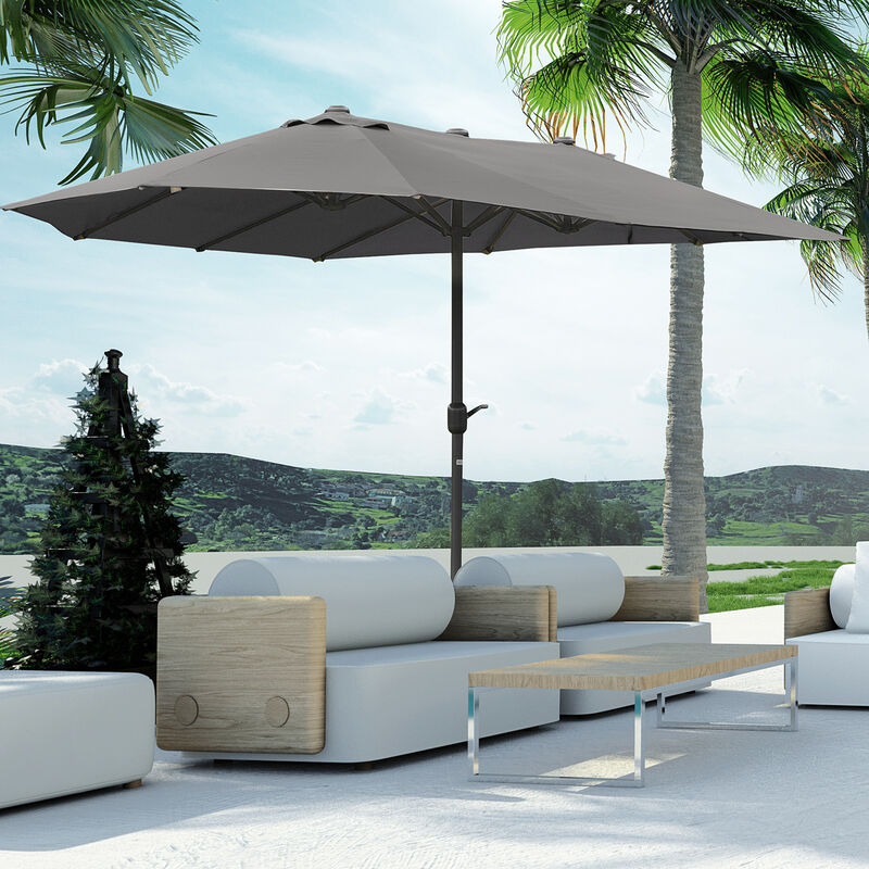 15' Outdoor Double Sided Market Patio Umbrella  Steel Rectangular - Wine Red