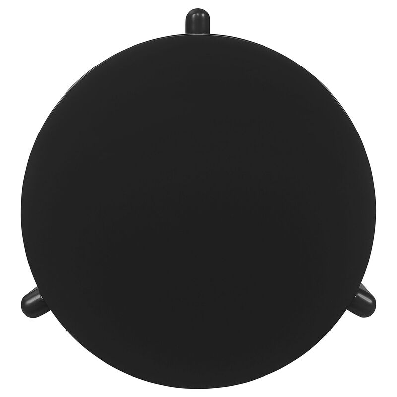 Kiya Side End Table, Panel Legs, 27 Inch Round Black Solid Wood Frame - Benzara