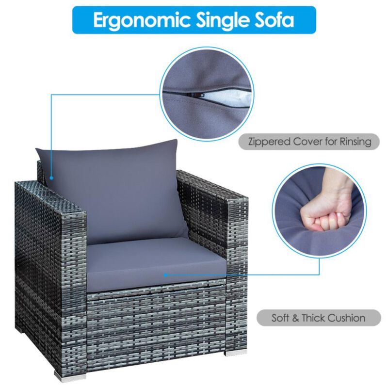 Hivvago 3 Pieces Patio Rattan Furniture Bistro Sofa Set with Cushioned