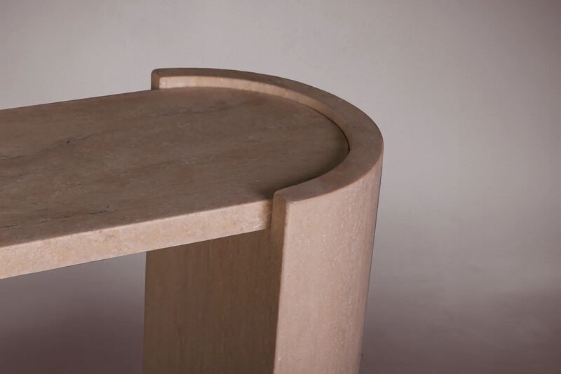 D-Shaped Travertine Console Table 60"