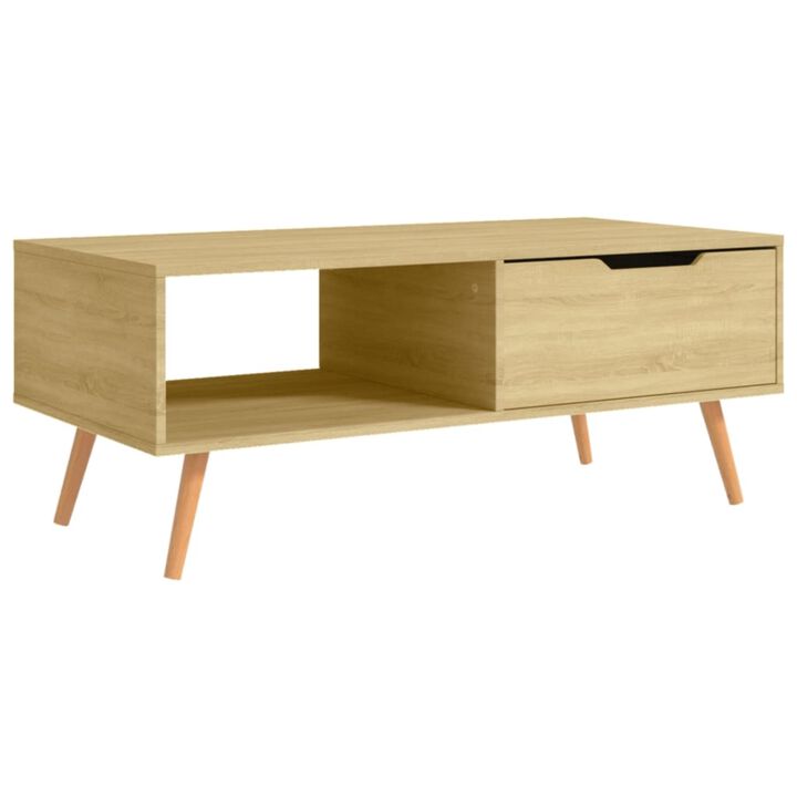 vidalXL Scandinavian Style Rectangular Coffee Table - Durable Engineered Wood and MDF Construction - Sonoma Oak Color
