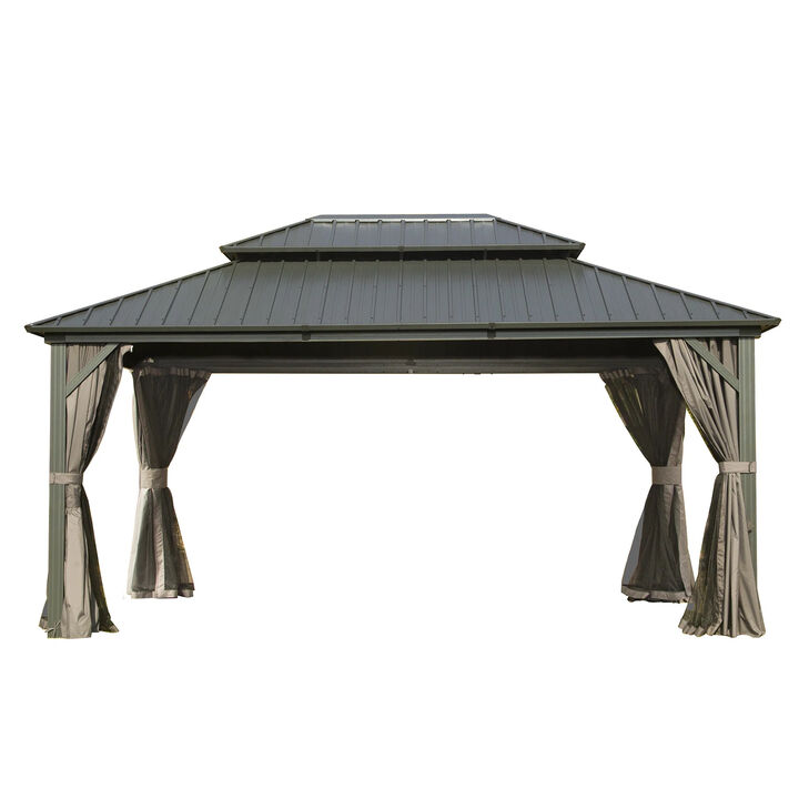 Aluminum grill gazebo with double canopy and curtains netting