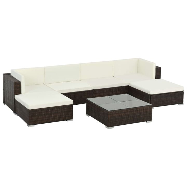 vidaXL 7 Piece Garden Lounge Set with Cushions Poly Rattan Brown