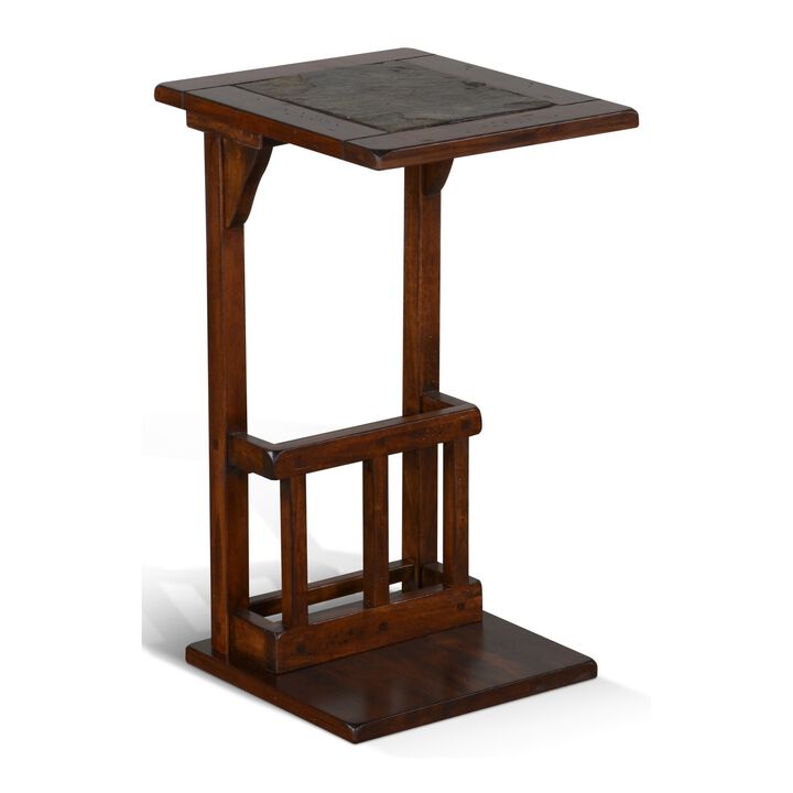 Jenne Sofa Side Table with Magazine Rack, 13 Inch Top, Dark Brown Wood - Benzara