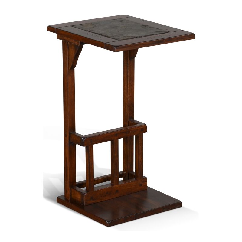 Jenne Sofa Side Table with Magazine Rack, 13 Inch Top, Dark Brown Wood - Benzara