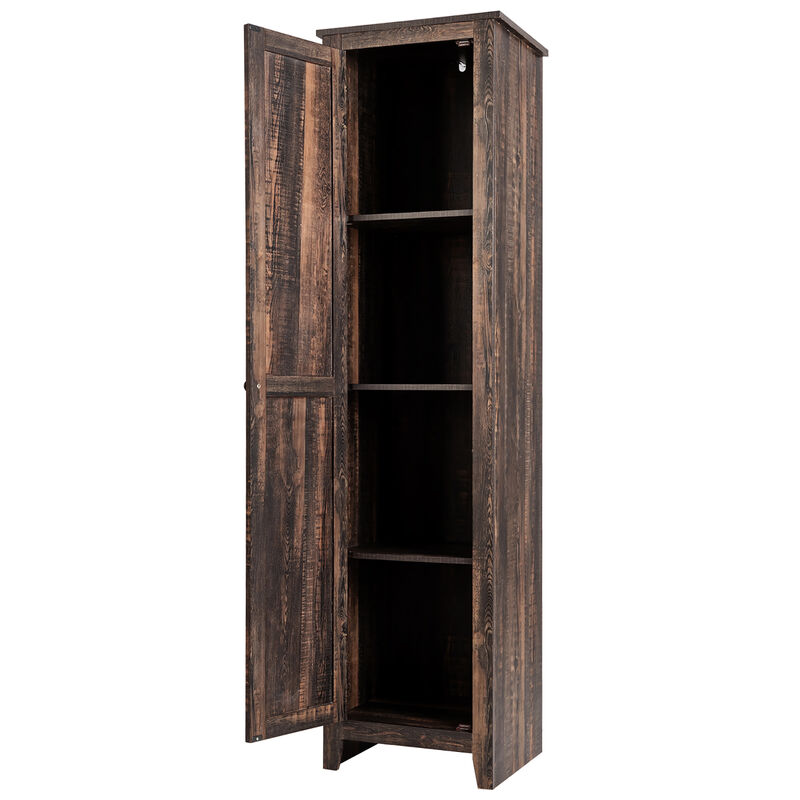 Costway Linen Tower Bathroom Storage Cabinet Tall Slim Side Organizer w/ Shelf Black