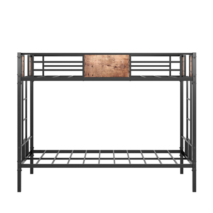 Bunk Bed Twin Over Twin Size Metal Bunk Bed With Ladder And Full-Length Guardrail, Metal Bunk