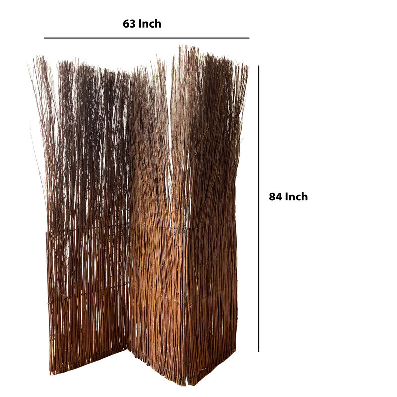 3 Panel Vertically Aligned Willow Branches Room Divider, Brown - Benzara