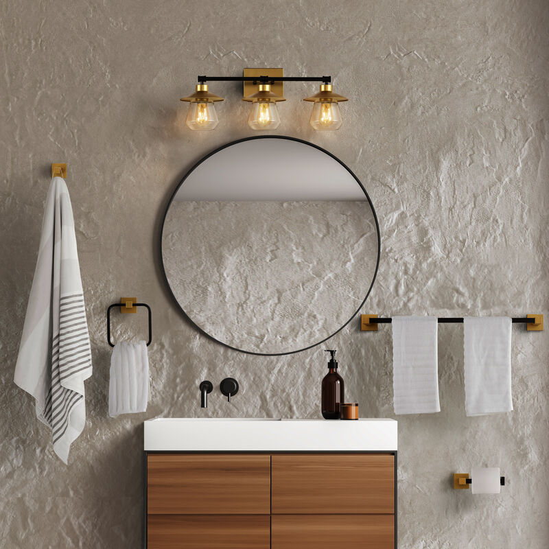 Ellis 24" 3-Light Industrial Farmhouse Vanity Light with Bathroom Hardware Accessory 5-Piece Set