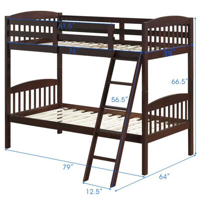 Hivvago Hardwood Twin Bunk Beds with Inclined Ladder and Safety Guardrails
