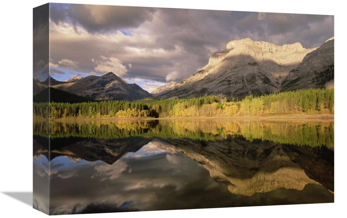 Fortress Mountain and Mt Kidd at Wedge Pond, Kananaskis Country, Alberta, Canada-Canvas Art-16x12
