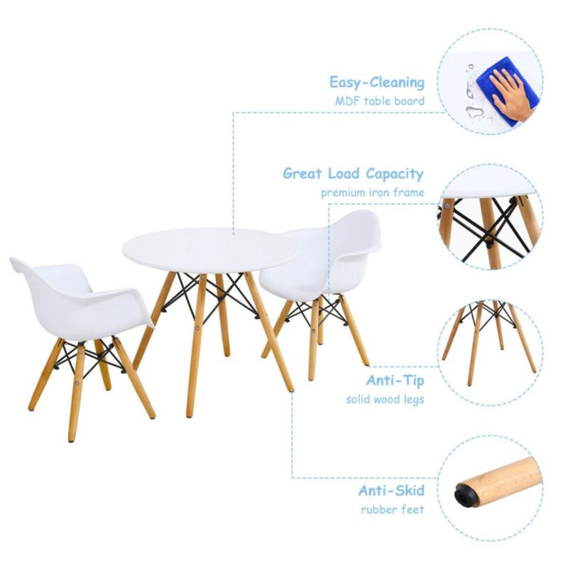 Hivvago 3 Pieces Kid's Modern Round Table Chair Set