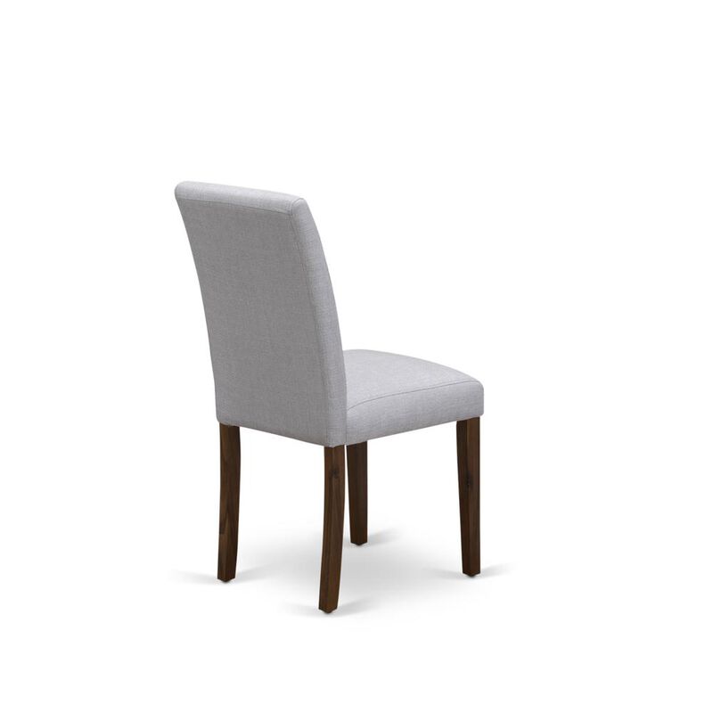 East West Furniture ABP8T05 - Set of 2 - Modern Chairs- Wooden Chair Includes Antique Walnut Wooden Structure with Grey Linen Fabric Seat and Simple Back