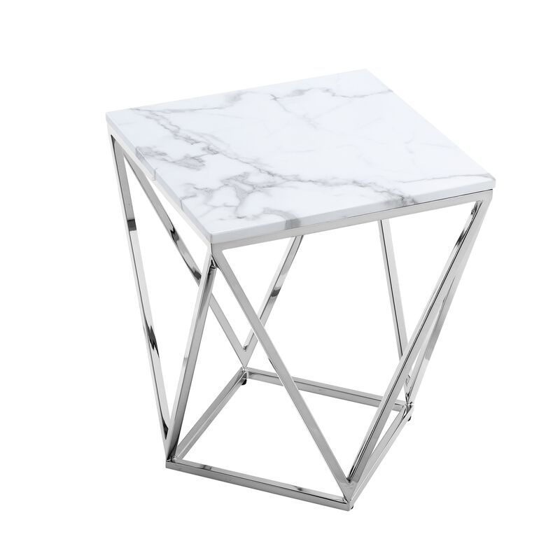 Inspired Home Isaan Marble Top End Table with Stainless Steel Metal Base