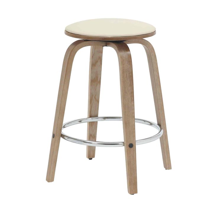 LeisureMod Pelya Modern Swivel Counter Stool Upholstered in Leather in Taupe