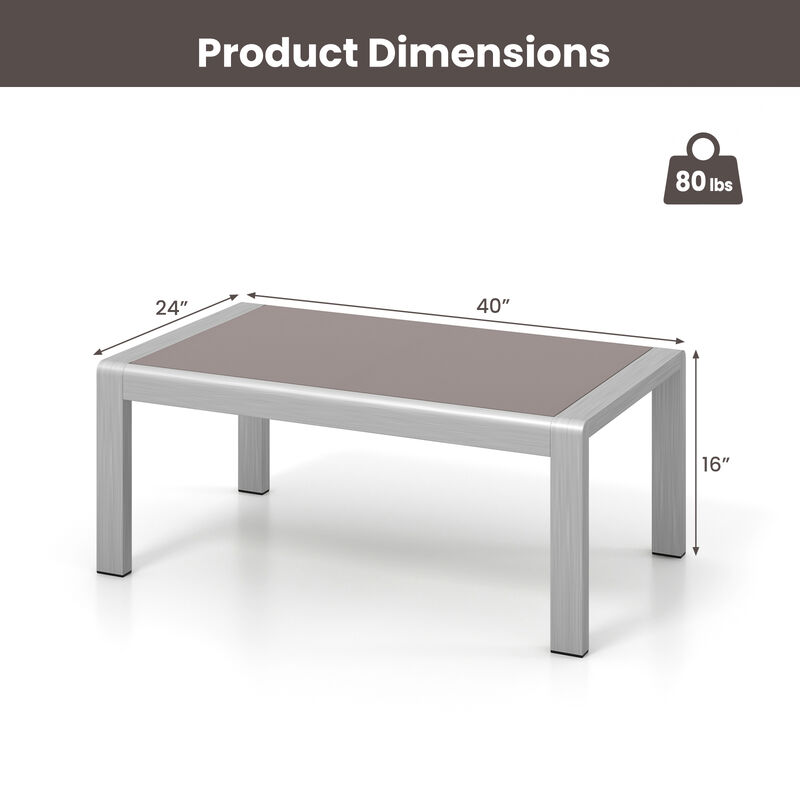 Outdoor Rectangle Coffee Table with Tempered Glass Tabletop