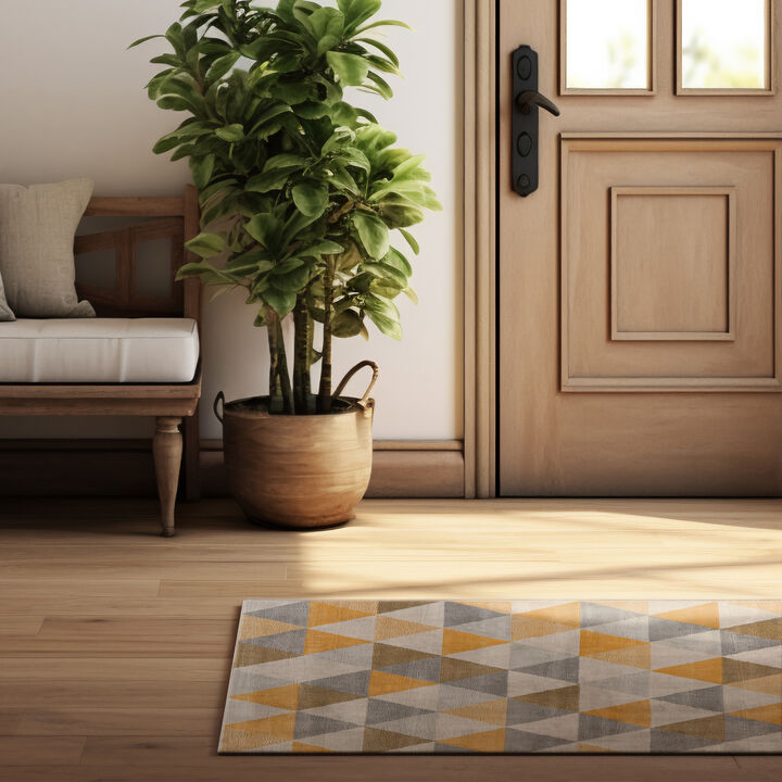 Savannah Geometric Mid-Century Modern Yellow Beige Indoor Area Rug